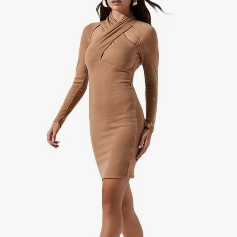 NWT ASTR womans tan cutout dress with defect size S (but measures like an XS)